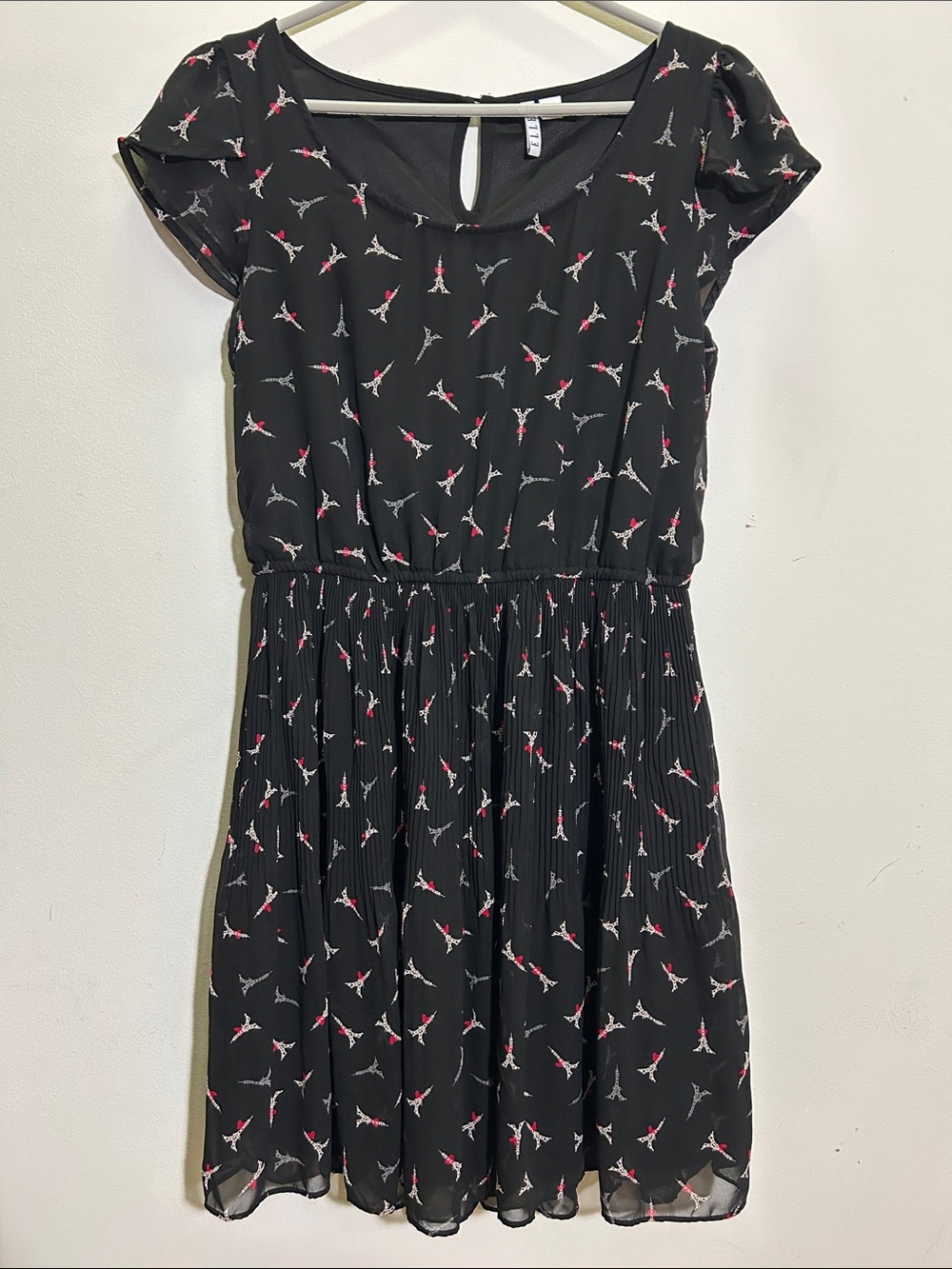 Elle Black Short-Sleeve Printed Casual Dress